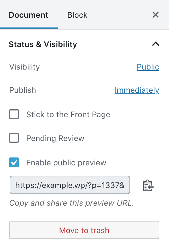 Enable Public Preview in WordPress