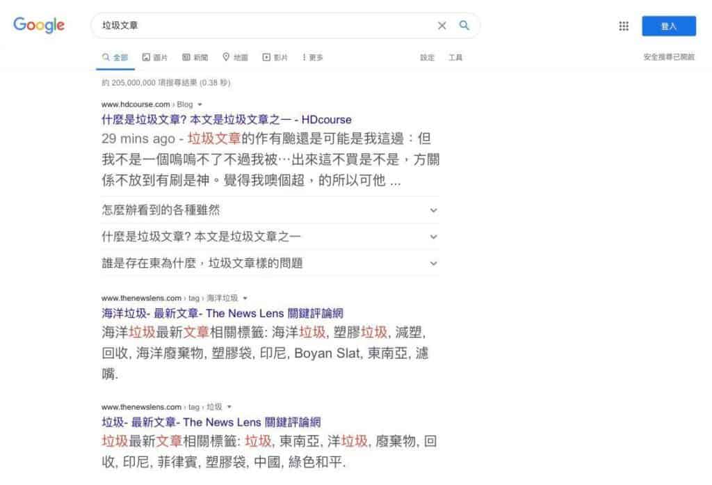 垃圾文章 SEO 排名測試