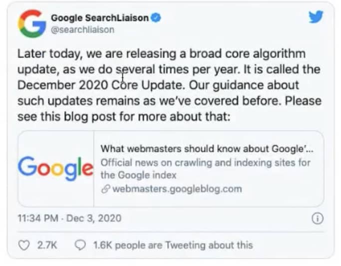 Google December core update 2020