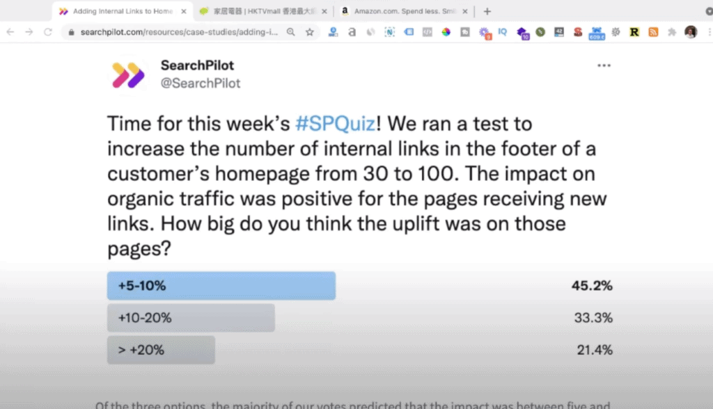 增加內部連結於頁底 (footer) 可以增加 5 - 10% 自然流量? 內部連結數據圖