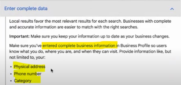 Google Business Profile 需要填寫完整資料