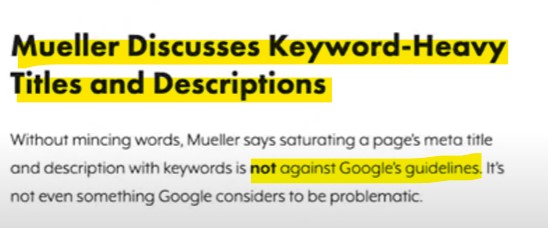 文章標題使用很多關鍵字 keyword 是否沒有問題? John Mueller 表示并沒有抵觸 Google guideline