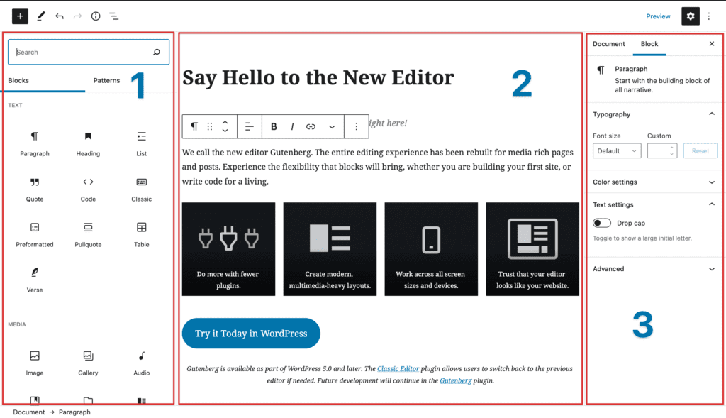 WordPress block editor 界面