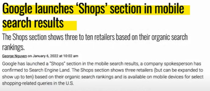 手機版 Google SERP 顯示 Shop Section