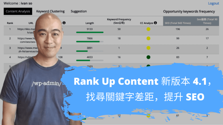 [SEO 工具] Rank Up Content 新版本 4.1，找尋關鍵字差距，提升 SEO