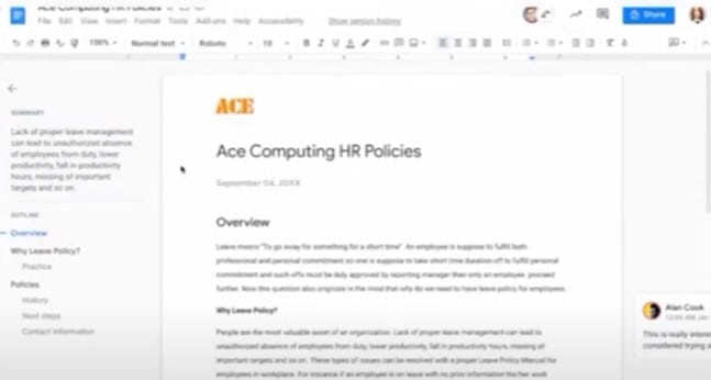 Google 使用 AI 人工智能生成內容的案例 Google Doc AI-generated summaries