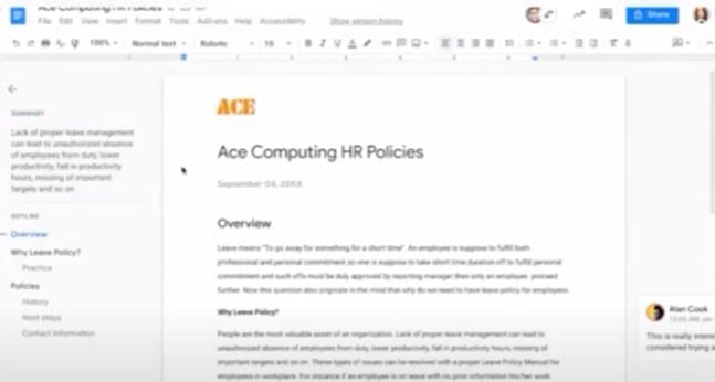 Google Doc AI-generated summaries