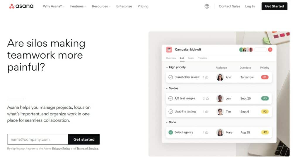 Asana home page