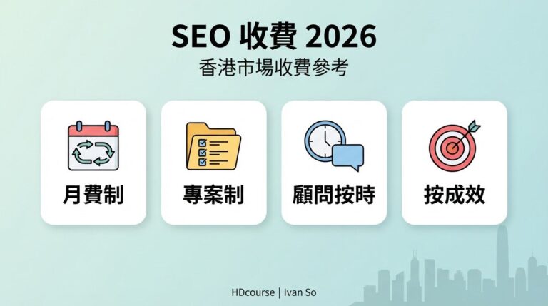 SEO 收費 2026：香港市場收費參考，月費制、專案制、顧問按時及按成效四種收費模式